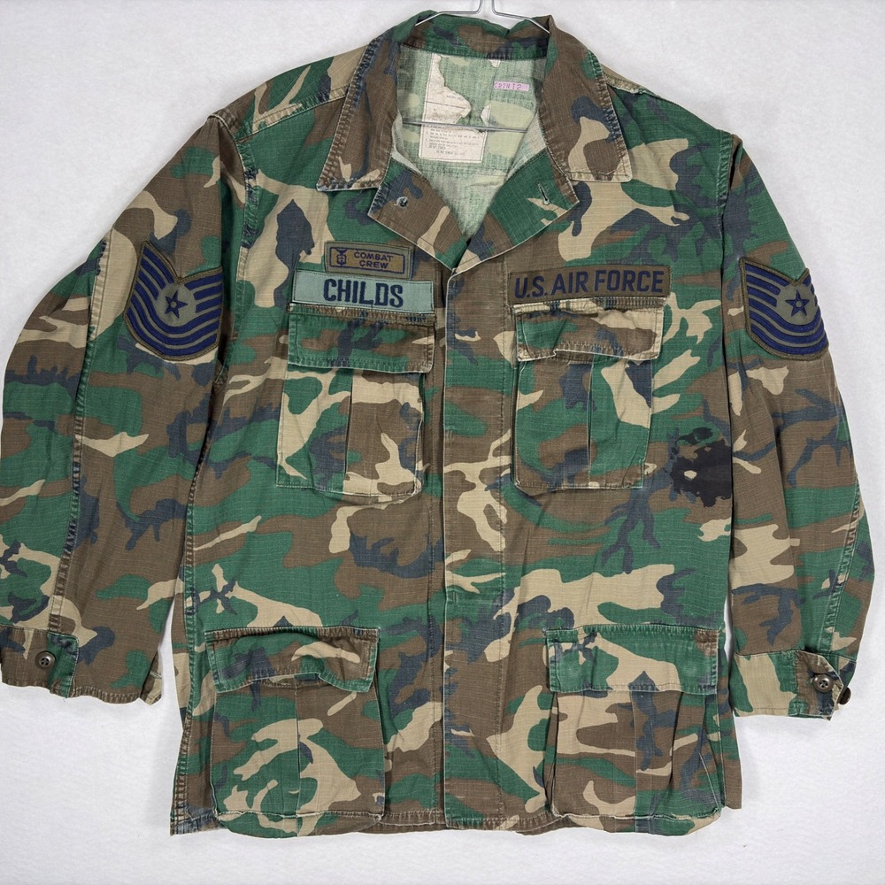Vintage US Air Force Woodland Camo BDU Field Jacket Combat Crew Master Sergeant